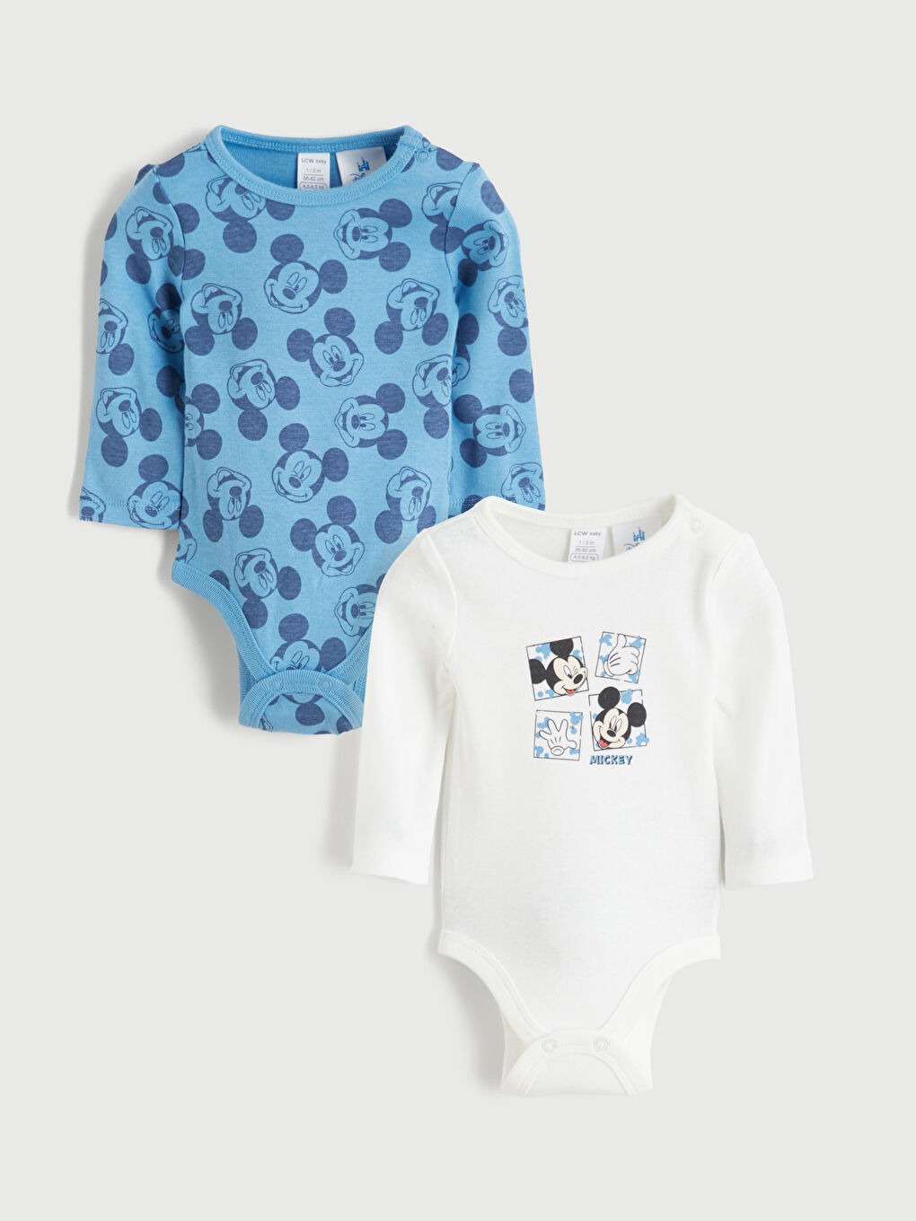 Crew Neck Mickey Mouse Printed Baby Boy Snap-On Bodysuit 2-Piece