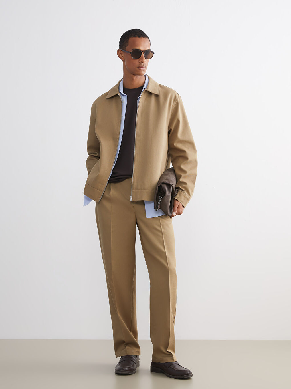 Bej Standart Kalıp Gömlek Yaka Erkek Mont-1