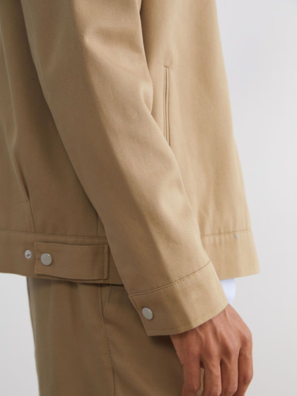 Bej Standart Kalıp Gömlek Yaka Erkek Mont-2