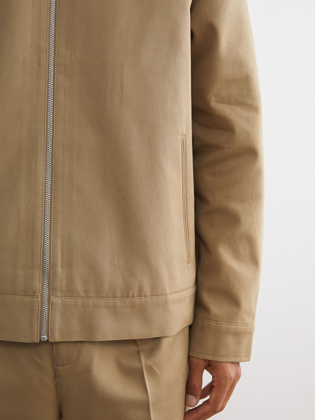 Bej Standart Kalıp Gömlek Yaka Erkek Mont-3