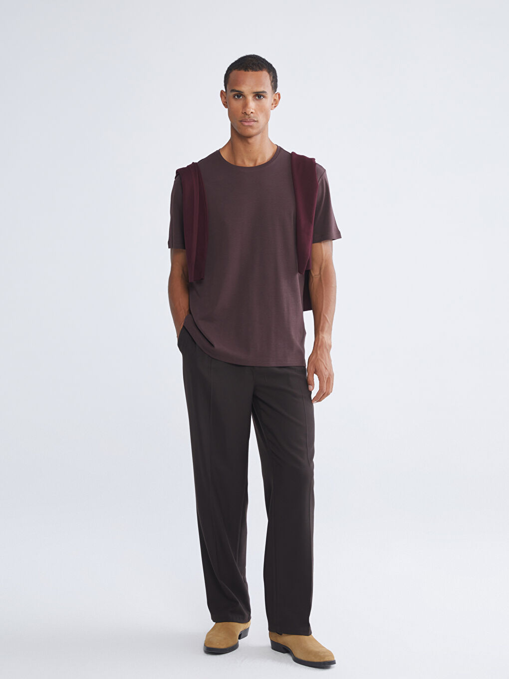 Mürdüm Bisiklet Yaka Erkek Tişört-1