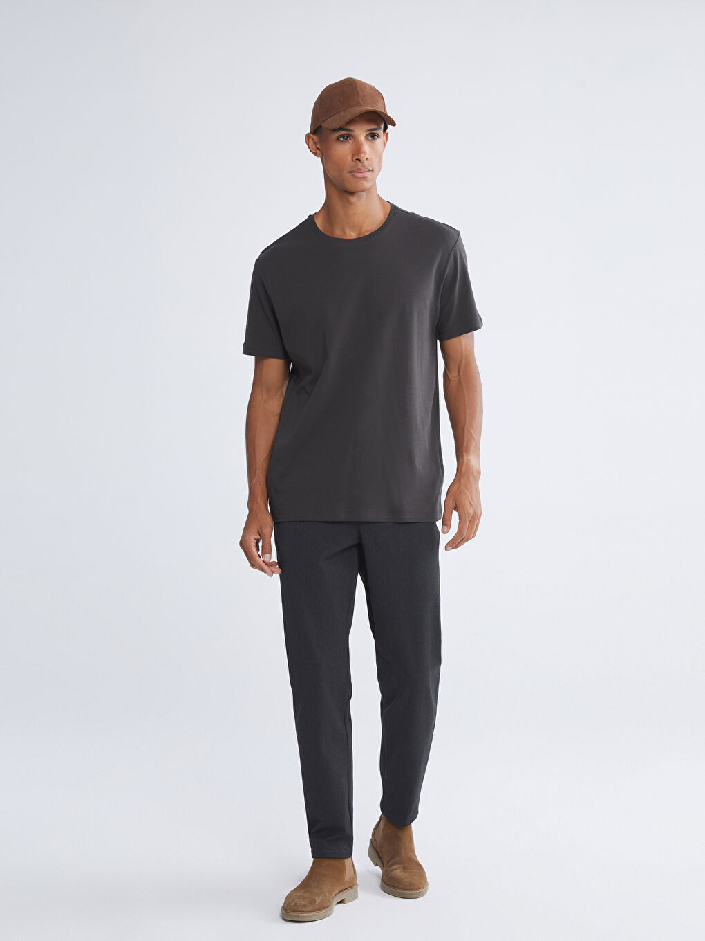 Antrasit Bisiklet Yaka Erkek Tişört-1