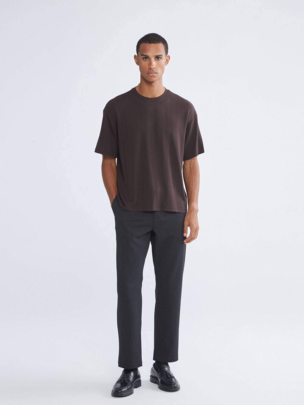 Kahverengi Bisiklet Yaka Erkek Tişört-1