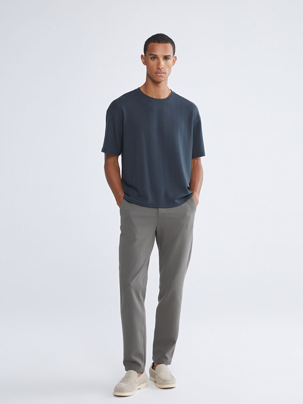 Antrasit Bisiklet Yaka Erkek Tişört-1