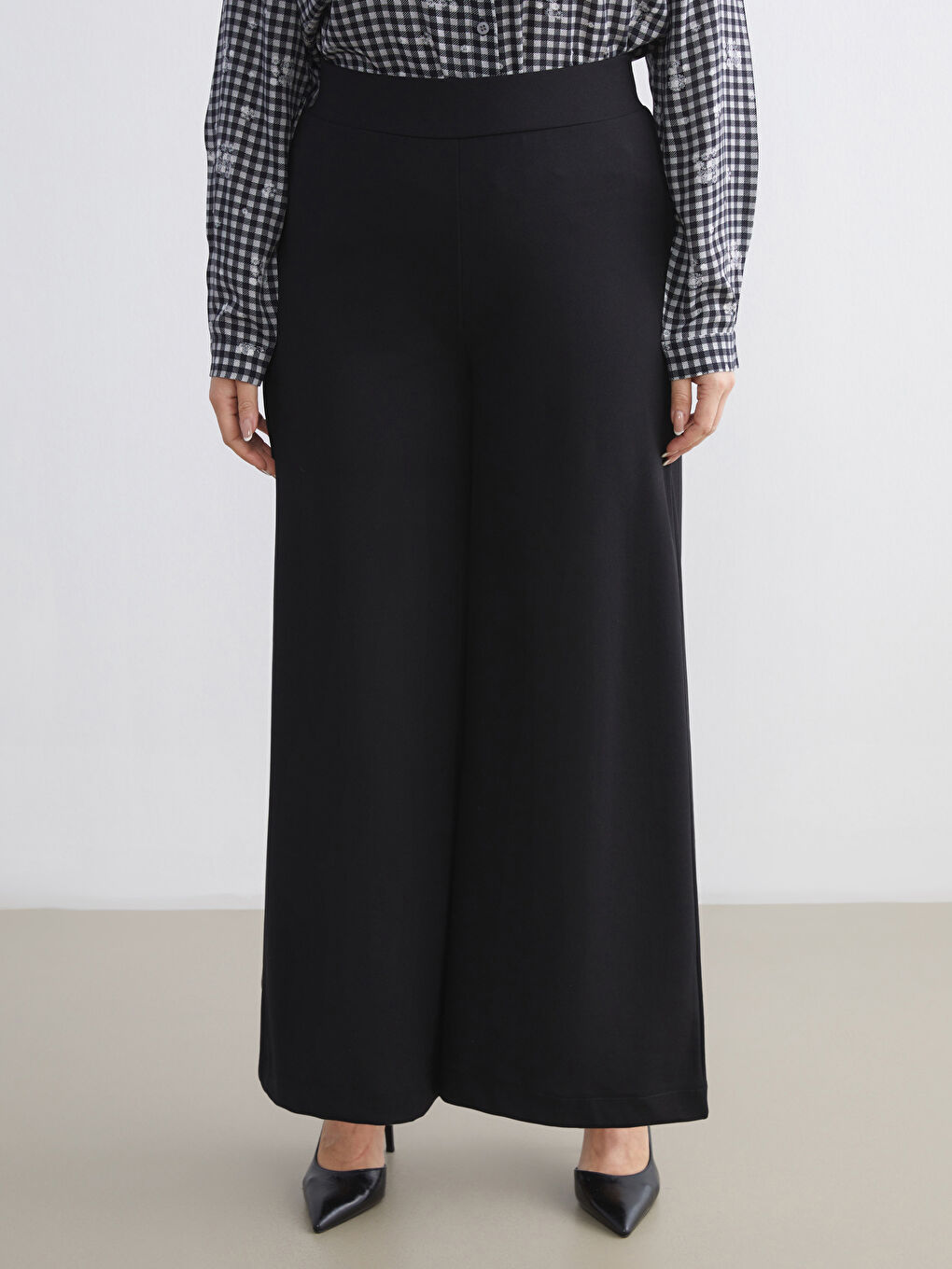 Siyah Loose Fit Geniş Paça Kadın Pantolon-1