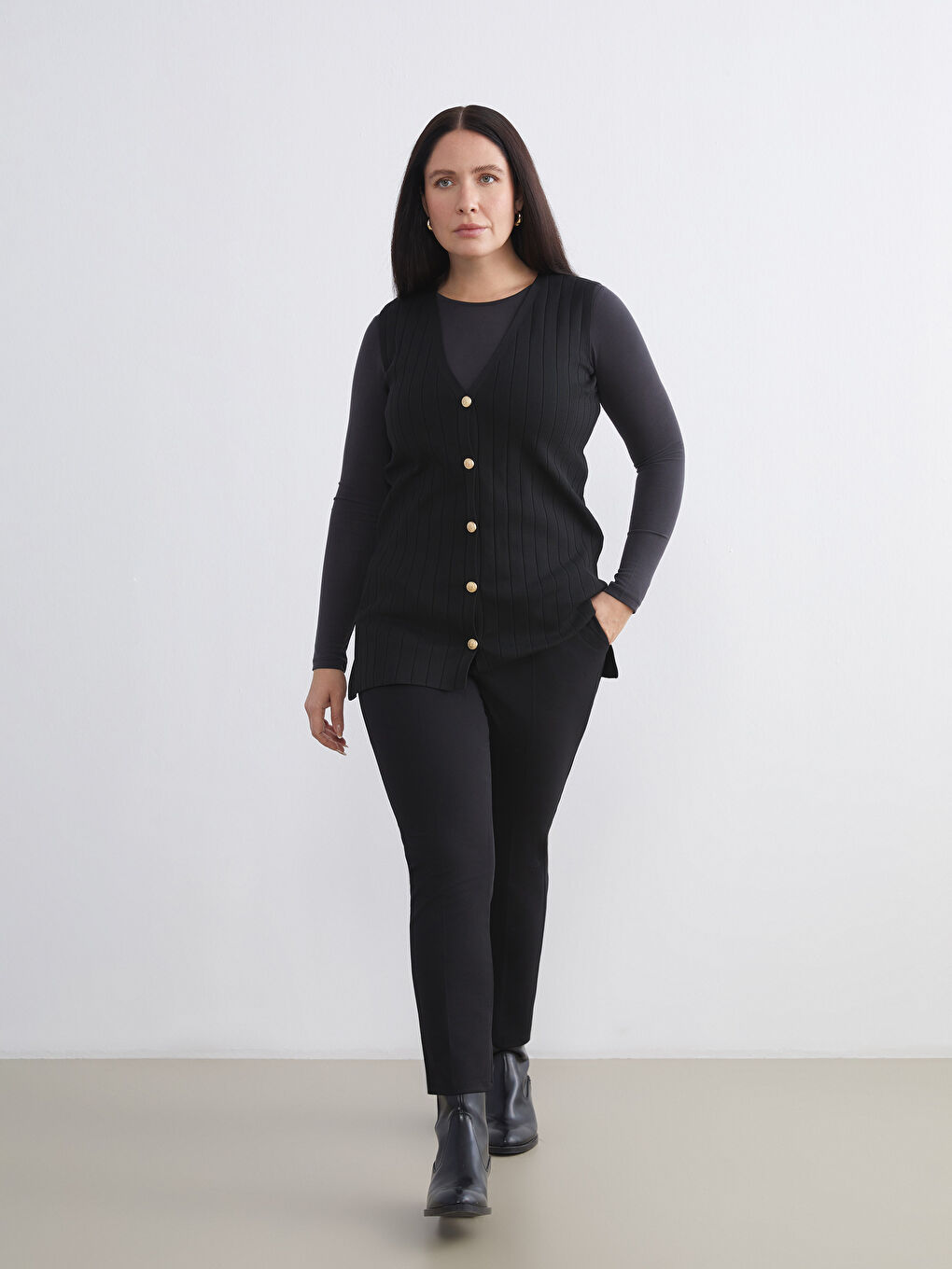 Siyah Büyük Beden Beli Lastikli Kadın Pantolon