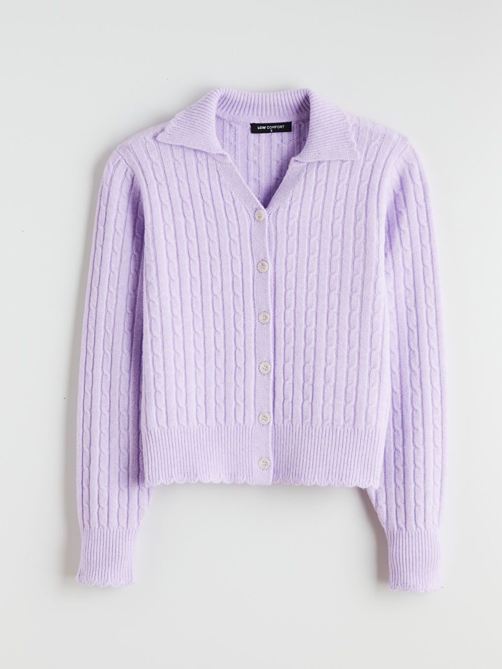 Polo Neck Patterned Long Sleeve Women Knitwear Cardigan-4
