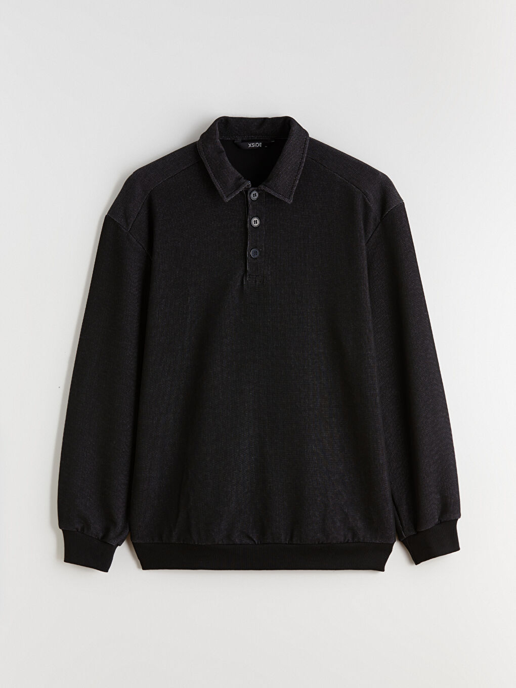 Siyah Polo Yaka Uzun Kollu Erkek Sweatshirt-4