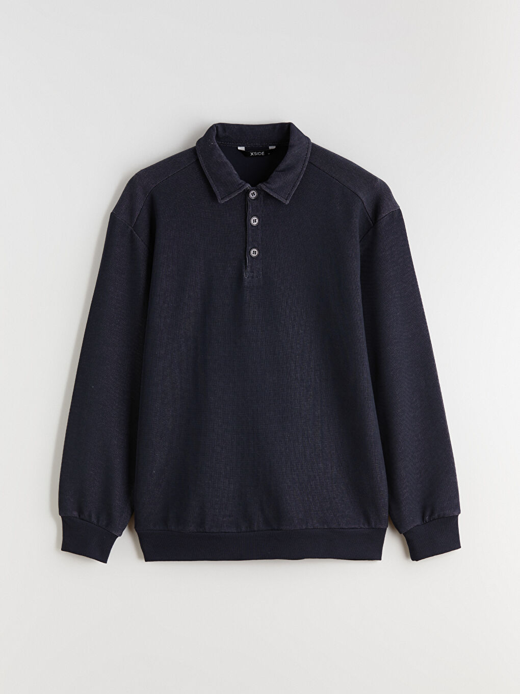 Lacivert Polo Yaka Uzun Kollu Erkek Sweatshirt-4