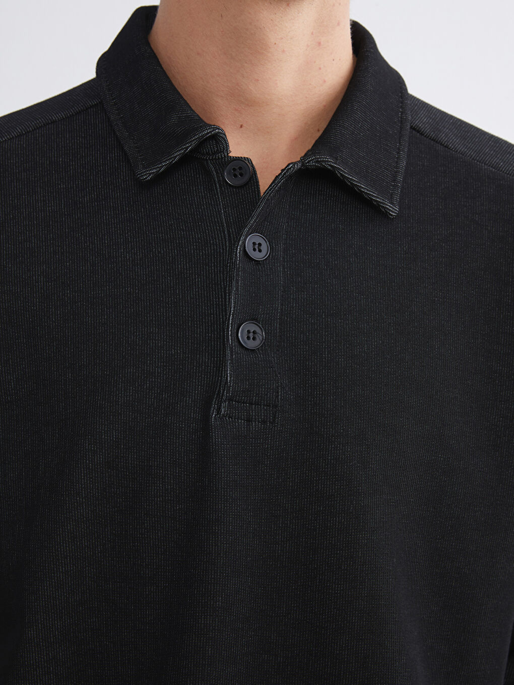 Siyah Polo Yaka Uzun Kollu Erkek Sweatshirt-2