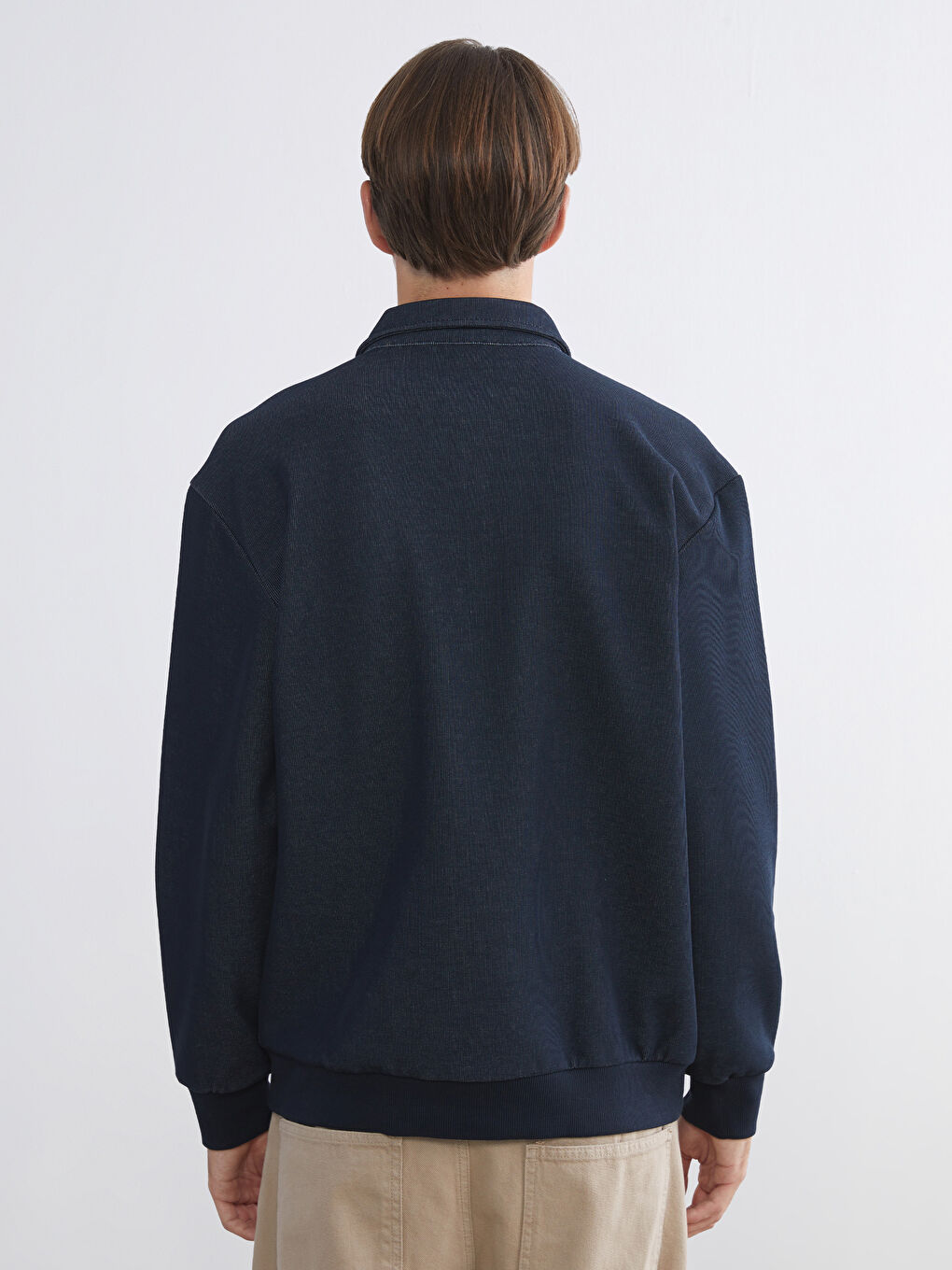 Lacivert Polo Yaka Uzun Kollu Erkek Sweatshirt-3