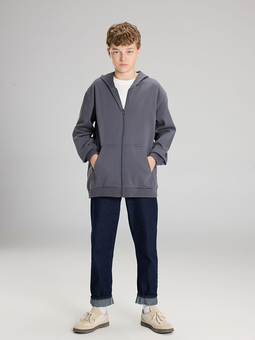Hooded Boys' Thick Zip-Up Sweatshirt-1