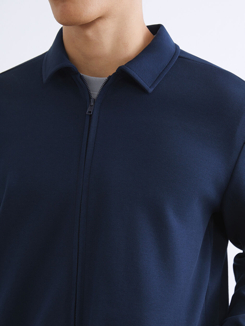 Lacivert Polo Yaka Erkek Fermuarlı Sweatshirt-2