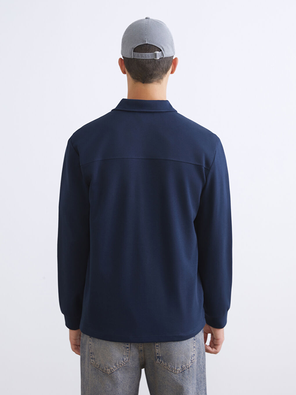 Lacivert Polo Yaka Erkek Fermuarlı Sweatshirt-3