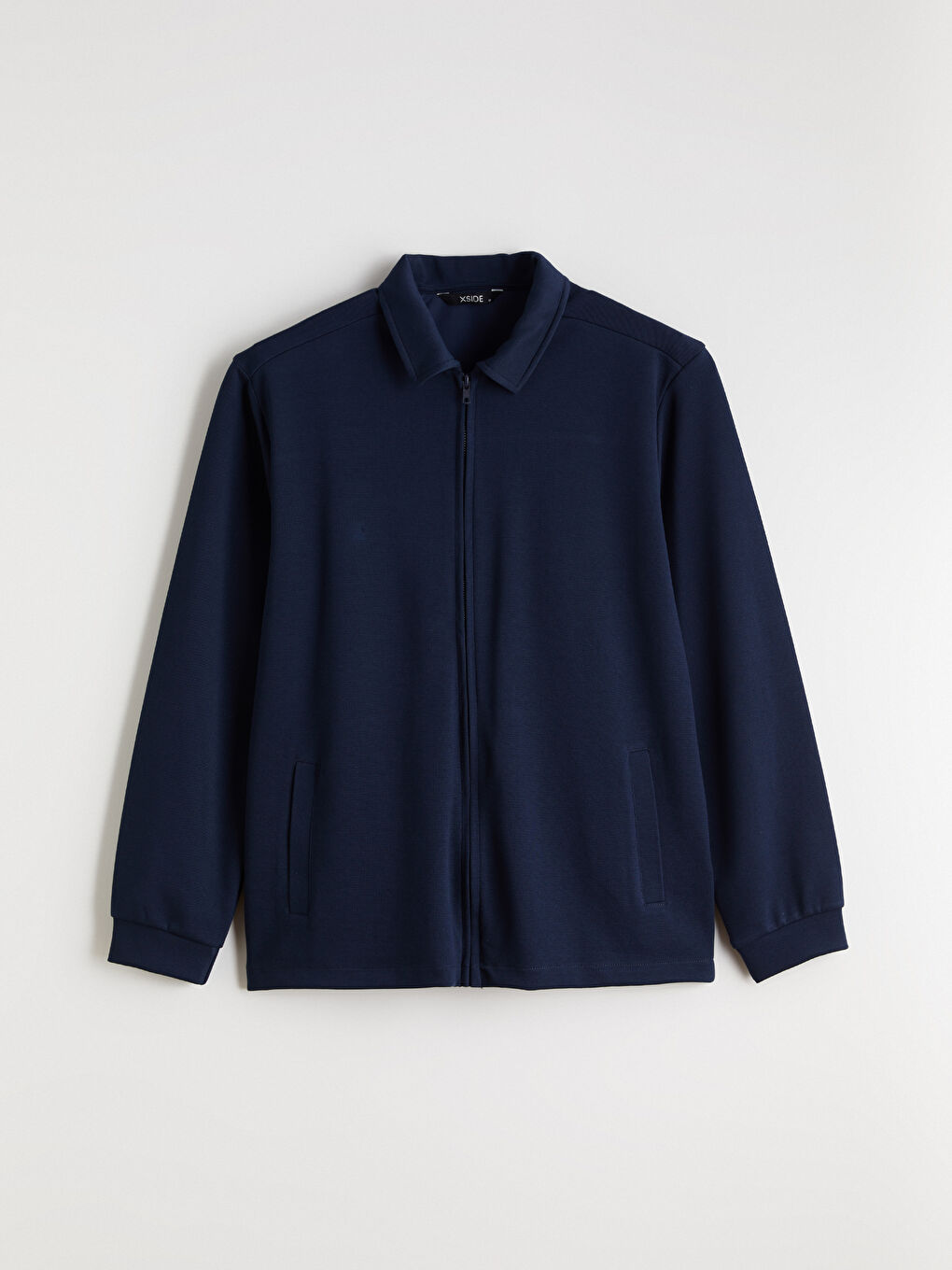 Lacivert Polo Yaka Erkek Fermuarlı Sweatshirt-4