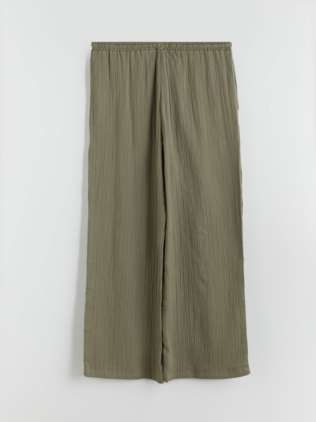 Haki Beli Lastikli Dokulu Geniş Paça Kadın Pantolon-7