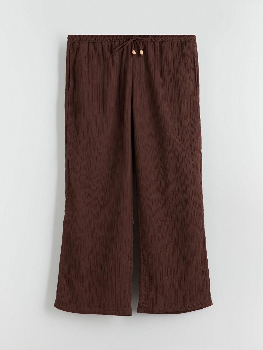 Kahverengi Beli Lastikli Dokulu Geniş Paça Kadın Pantolon-6