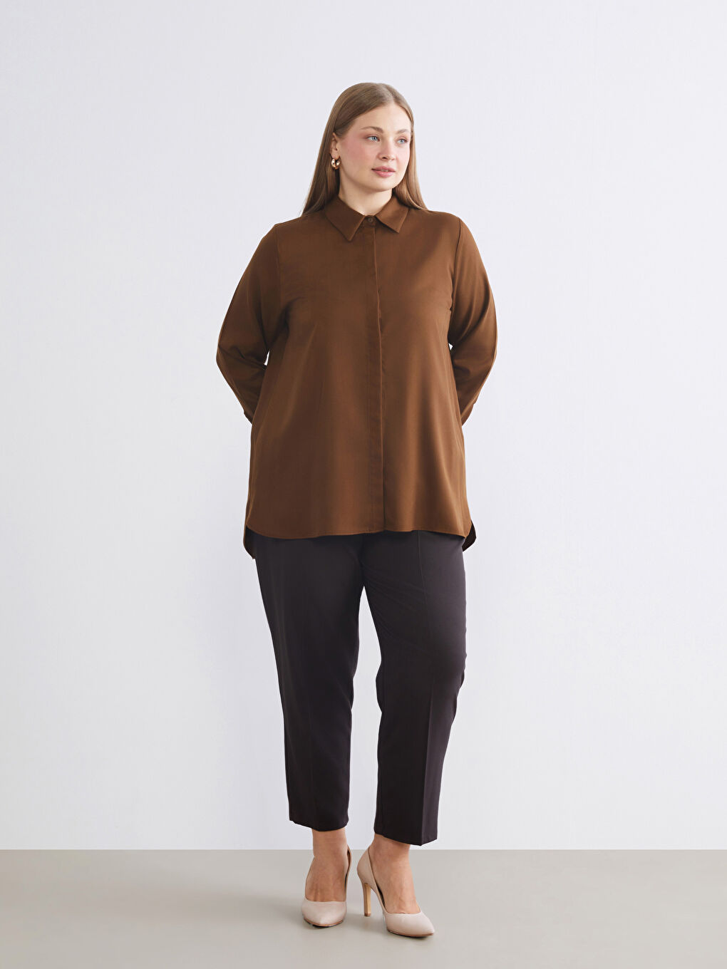 Kahverengi Beli Lastikli Kadın Pantolon