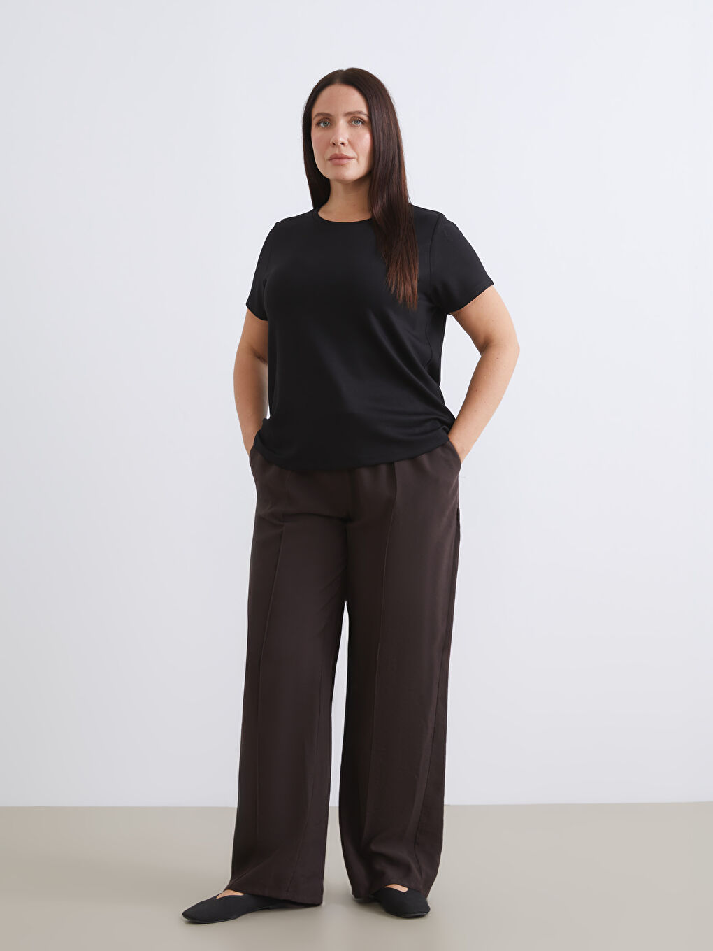 Kahverengi Beli Lastikli Modal Karışımlı Kadın Pantolon-1