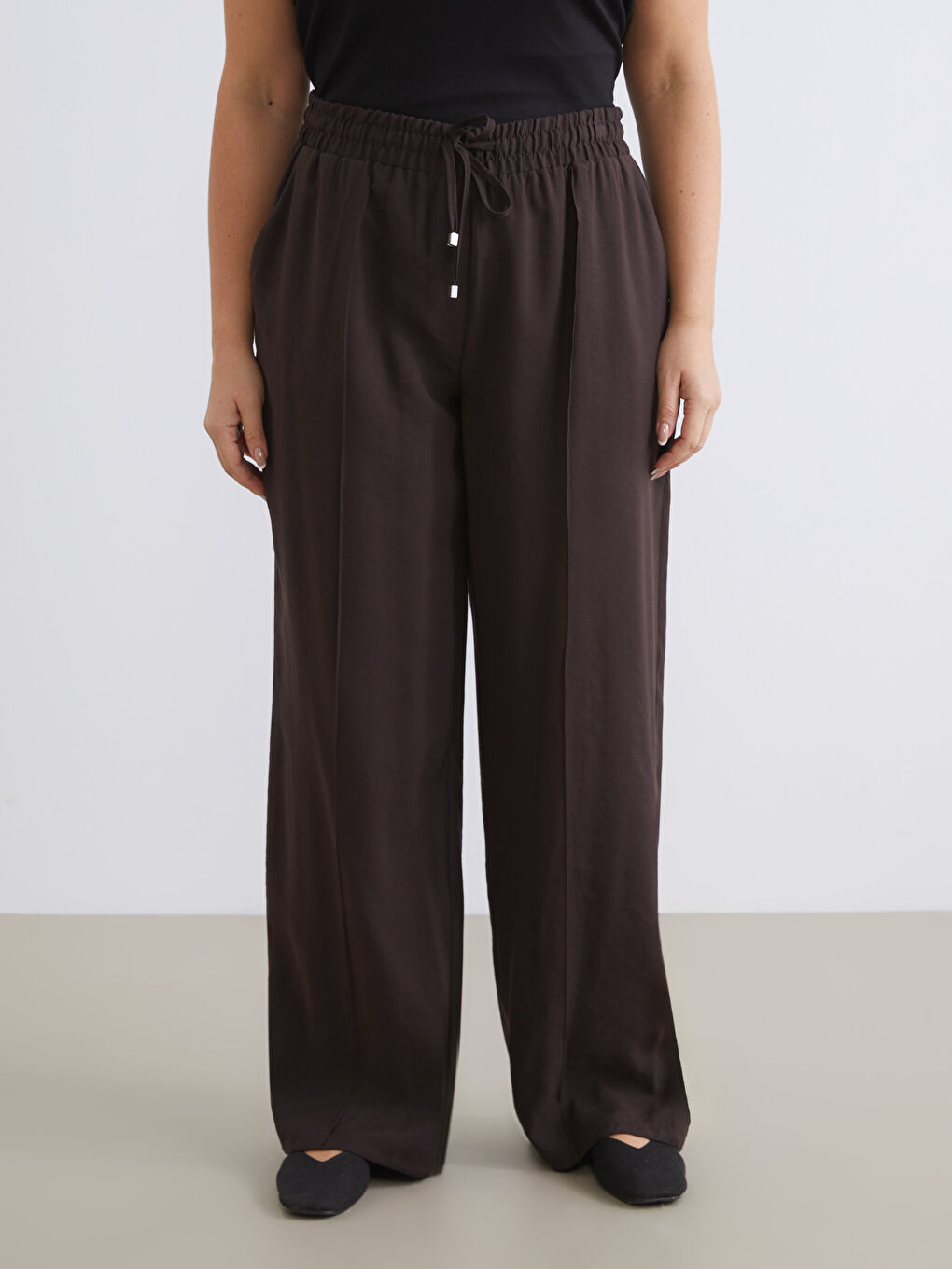 Kahverengi Beli Lastikli Modal Karışımlı Kadın Pantolon-2