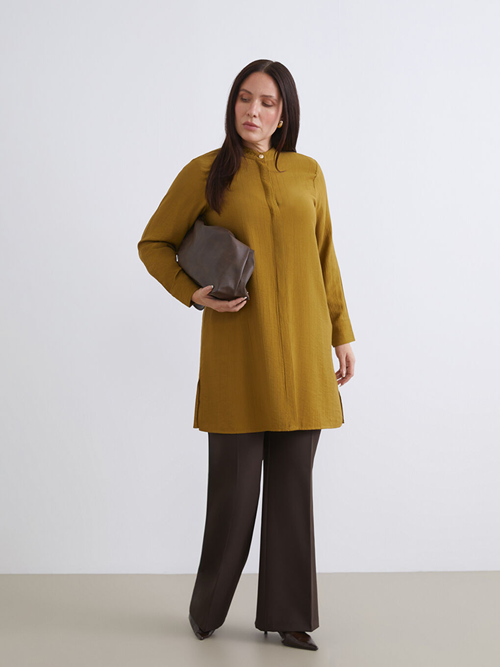 Kahverengi Dar Fit İspanyol Paça Kadın Pantolon-1