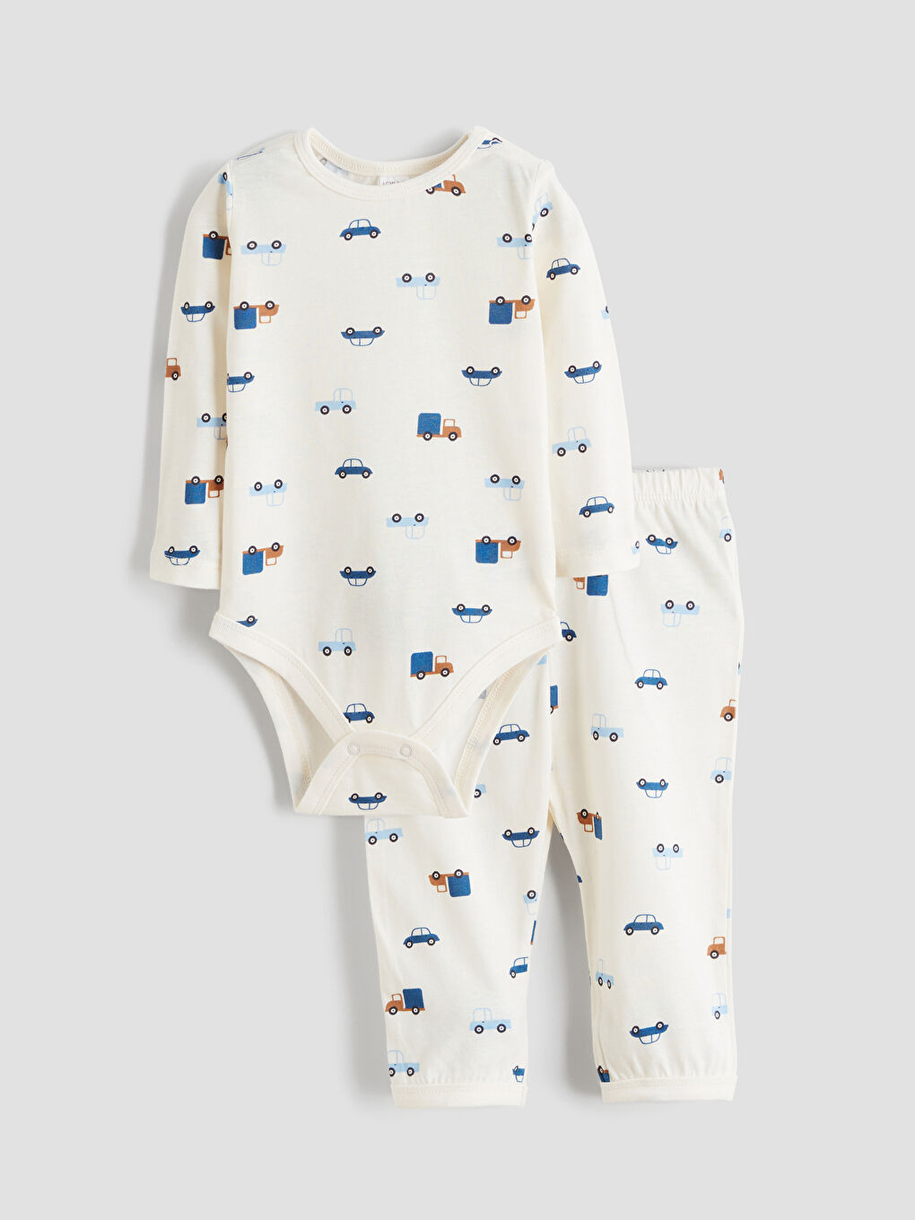 Ekru Bisiklet Yaka Erkek Bebek Çıtçıtlı Body ve Pantolon