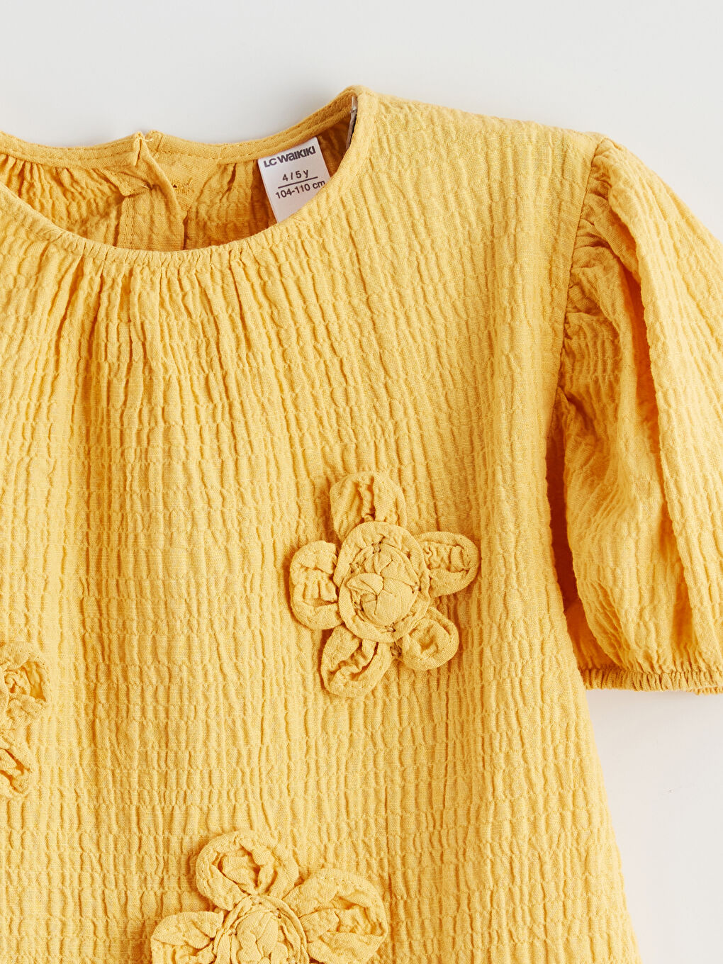 Sarı Bisiklet Yaka Çiçekli Kız Çocuk Elbise-1