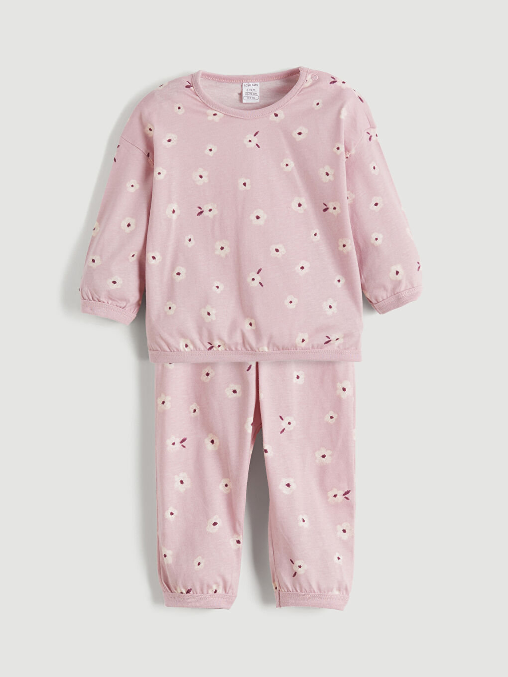 Pembe Bisiklet Yaka Çiçekli Kız Bebek Pijama Takımı