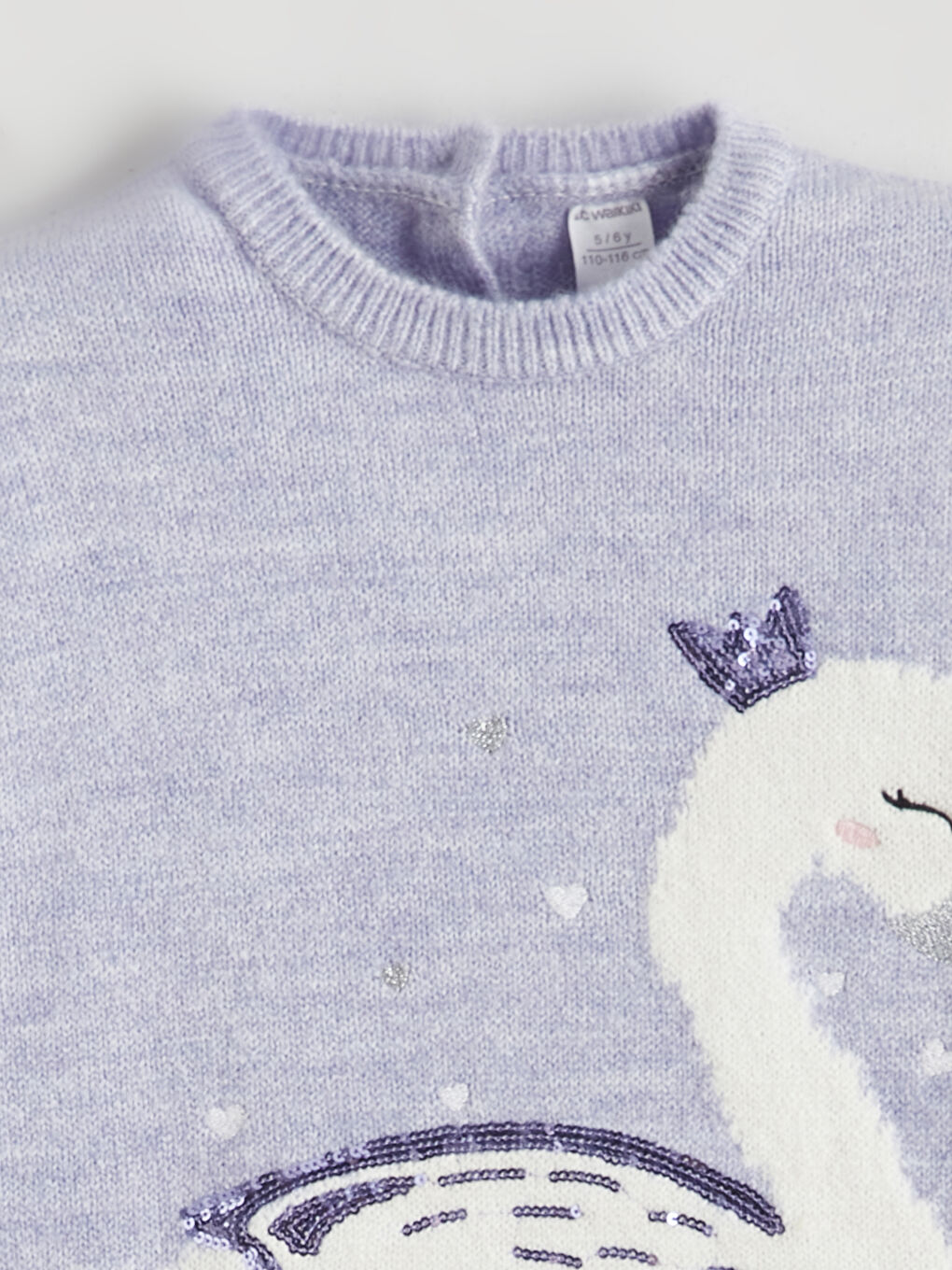 Lila Kuğu Desenli Kız Çocuk Triko Kazak-1