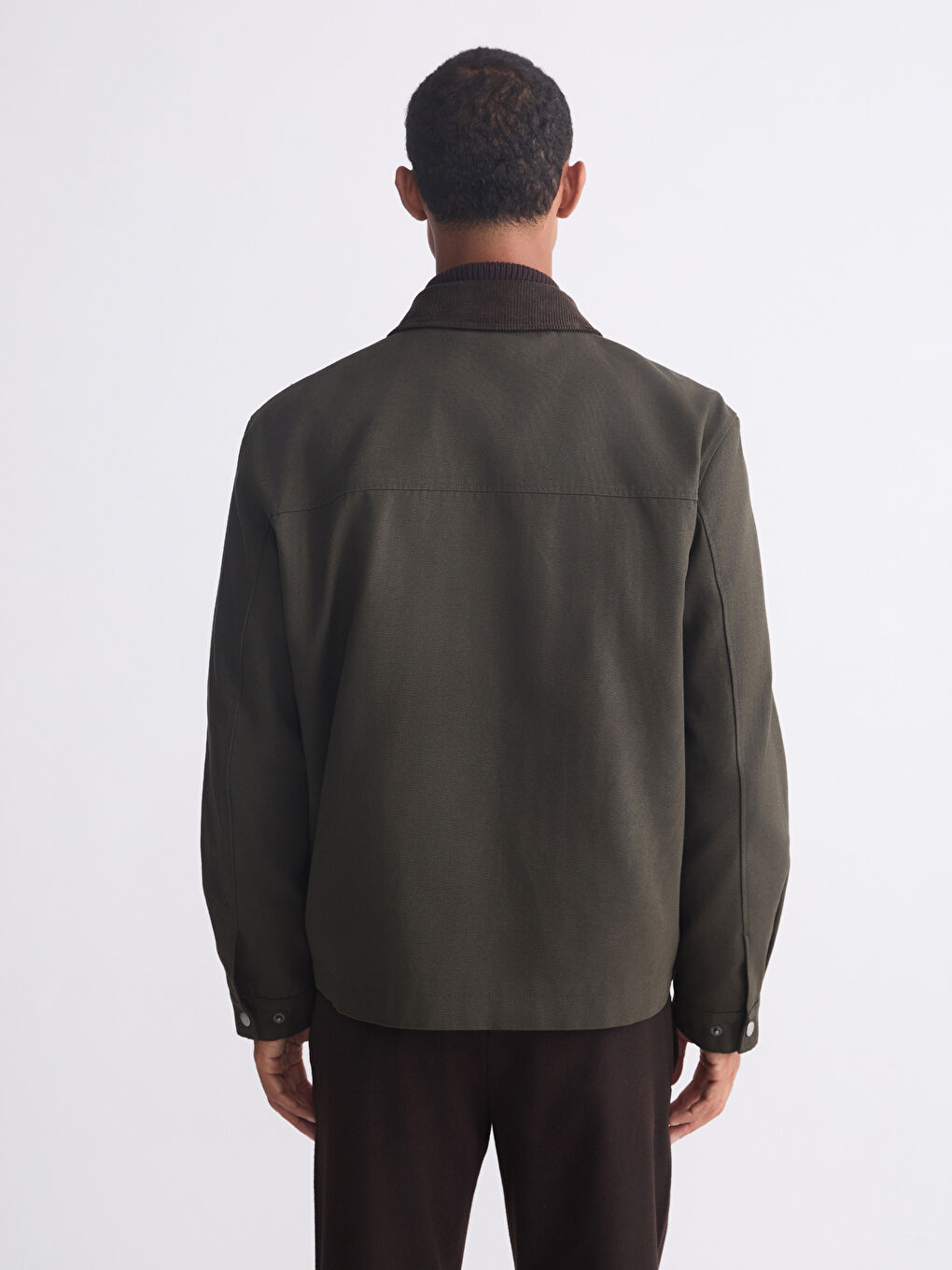 Haki Rahat Kalıp Kadife Yaka Erkek Mont-4