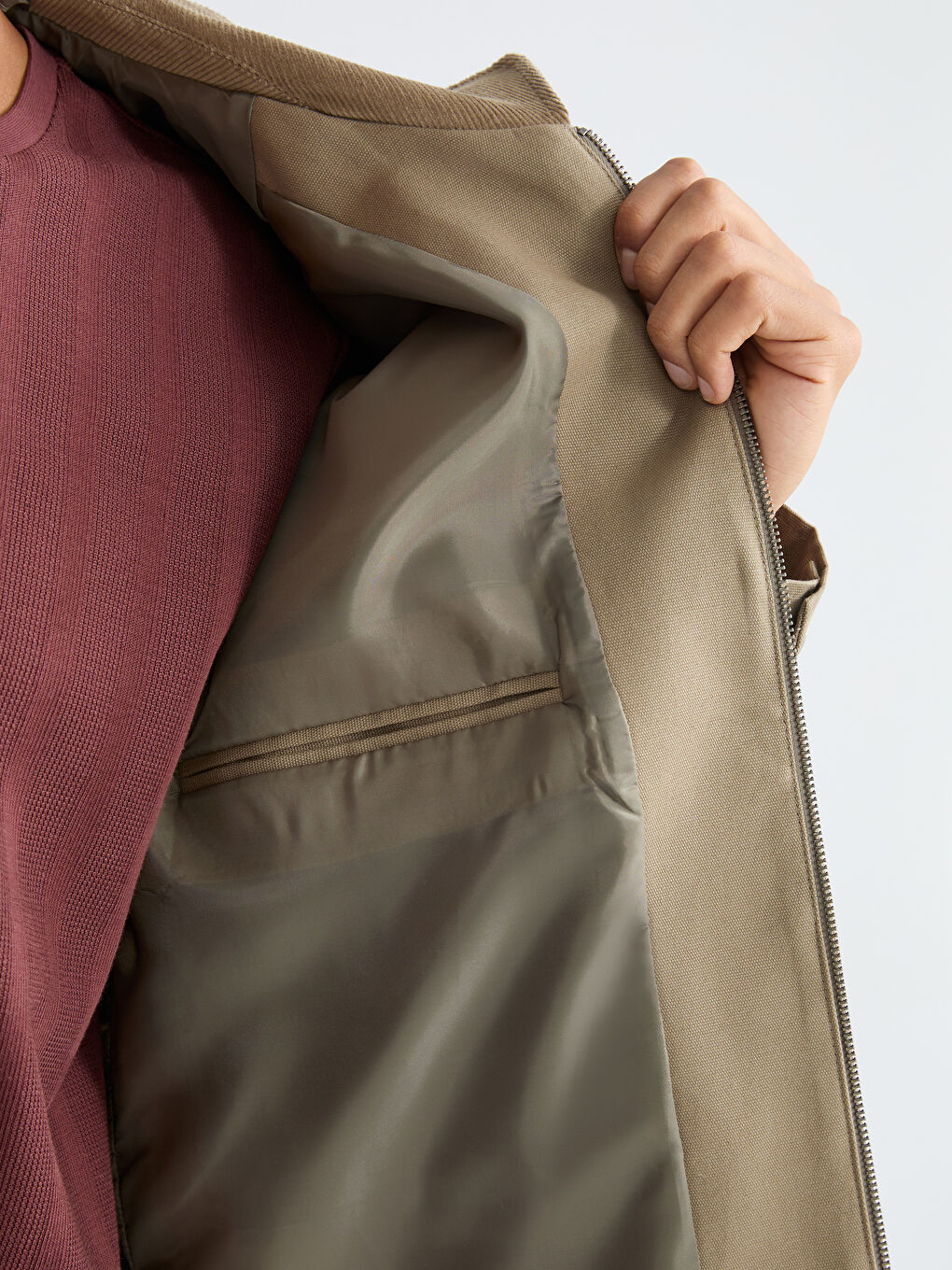 Bej Rahat Kalıp Kadife Yaka Erkek Mont-6