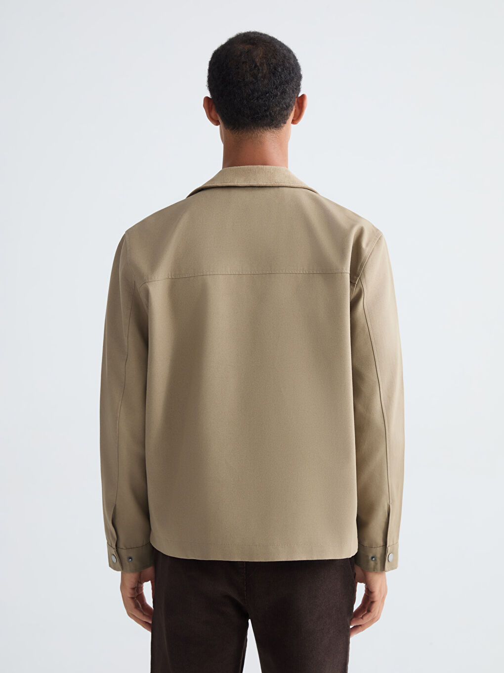 Bej Rahat Kalıp Kadife Yaka Erkek Mont-8