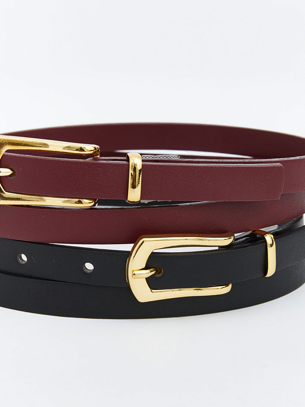 Bordo Deri Görünümlü Kadın Kemer 2'li-3