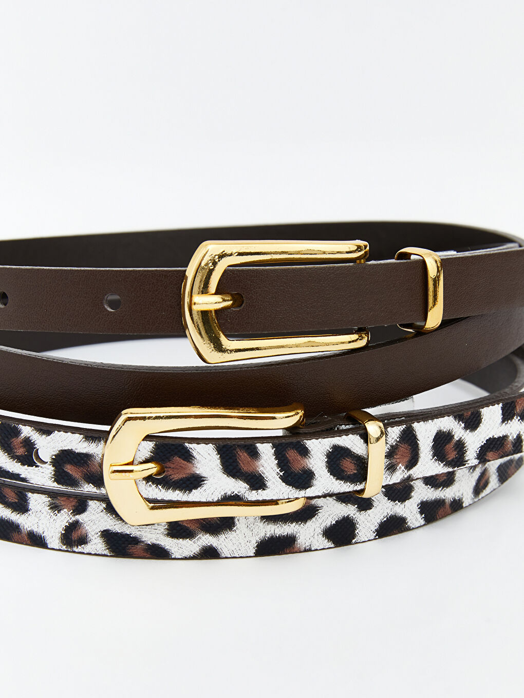 Kahverengi Deri Görünümlü Kadın Kemer 2'li-3