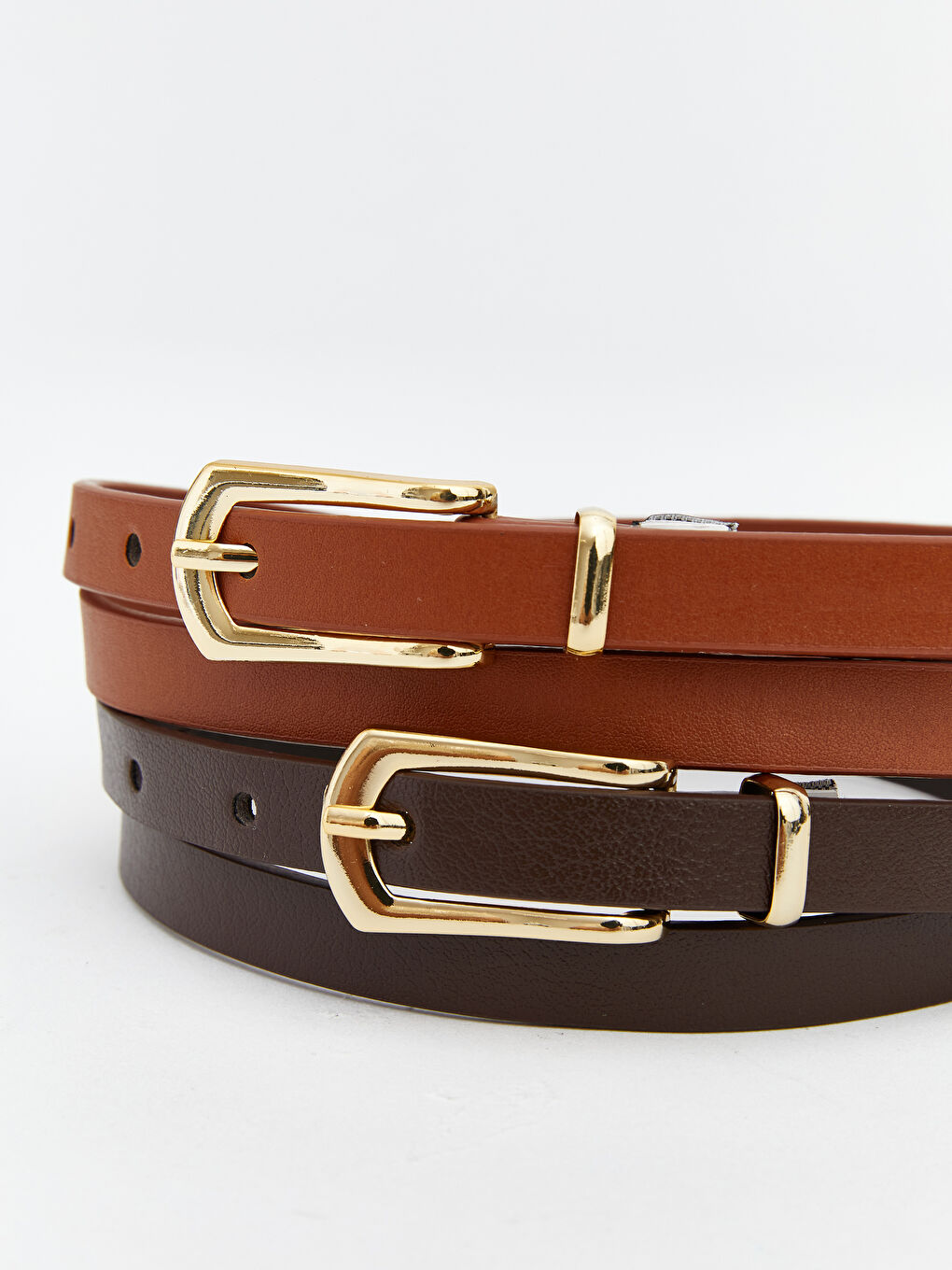 Kahverengi Deri Görünümlü Kadın Kemer 2'li-3