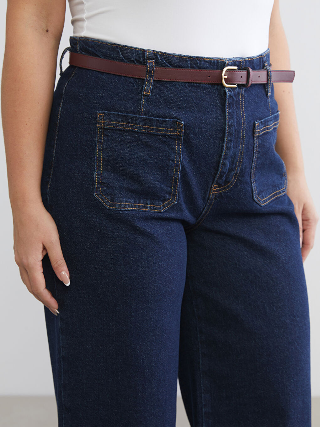 İndigo Büyük Beden Wideleg Kadın Jean Pantolon-4