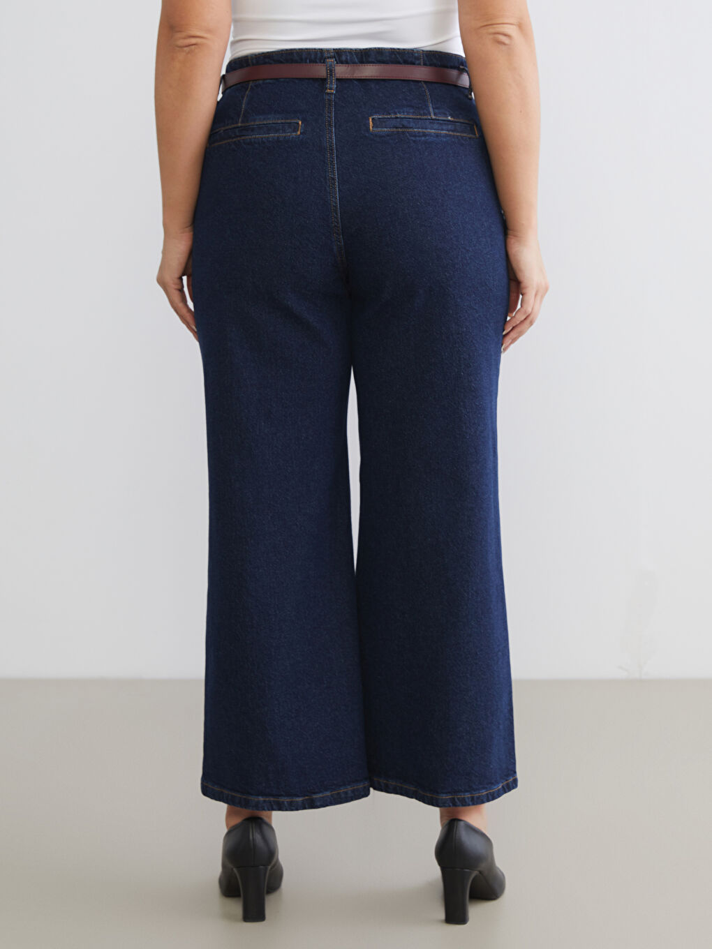 İndigo Büyük Beden Wideleg Kadın Jean Pantolon-5