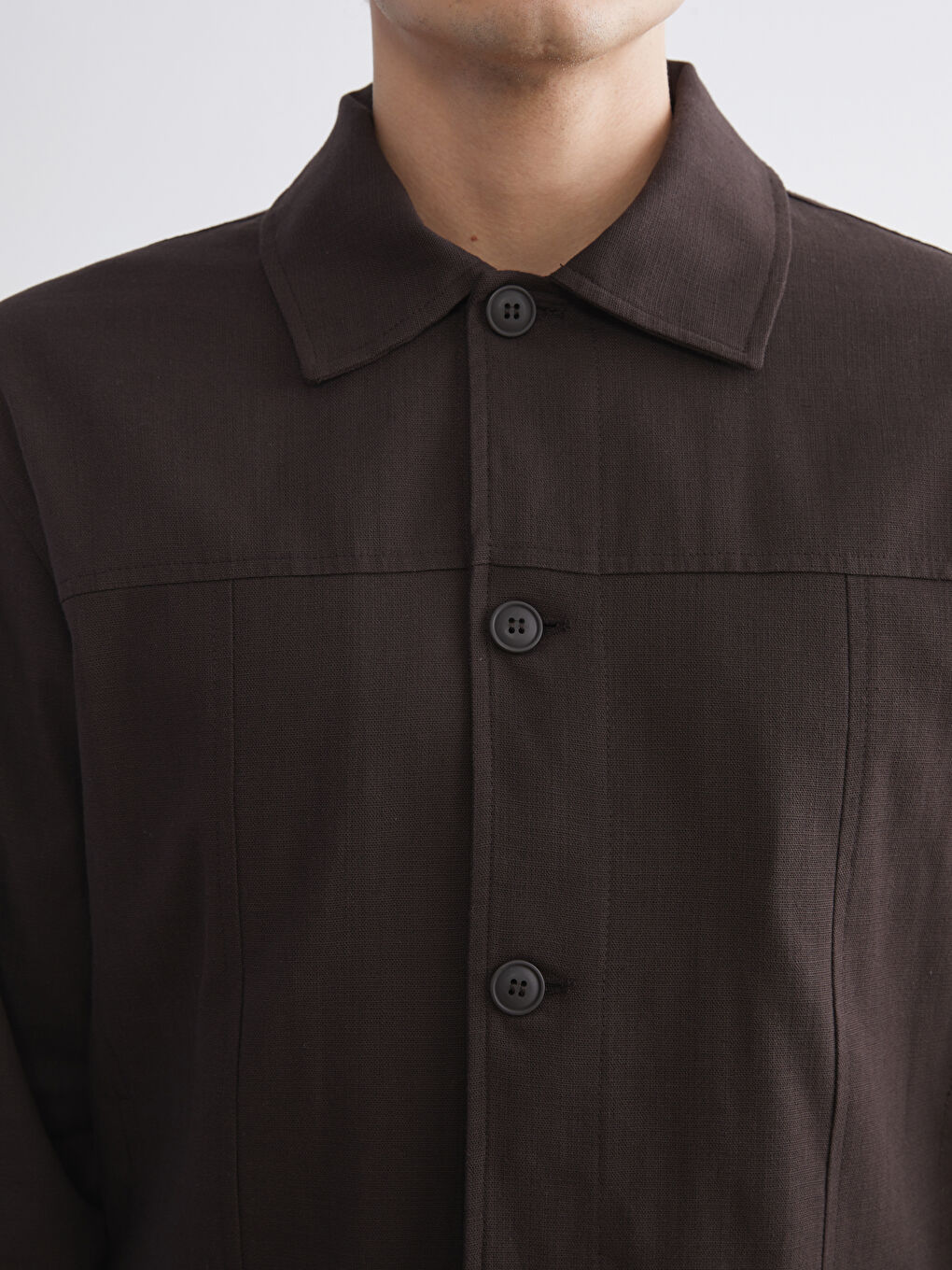 Kahverengi Rahat Kalıp Uzun Kollu Erkek Gömlek Ceket-2