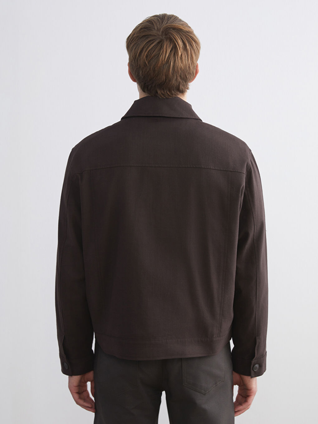 Kahverengi Rahat Kalıp Uzun Kollu Erkek Gömlek Ceket-3