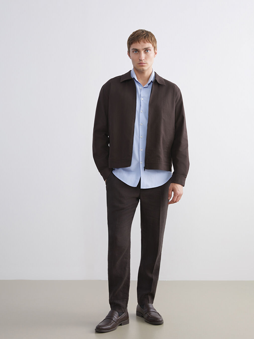 Kahverengi Standart Kalıp Gömlek Yaka Erkek Mont-1