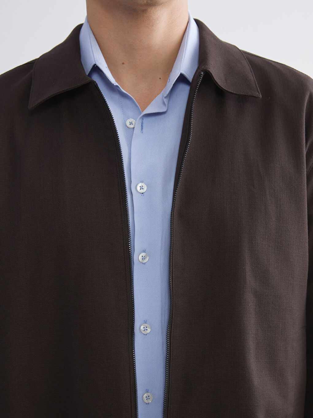 Kahverengi Standart Kalıp Gömlek Yaka Erkek Mont-2