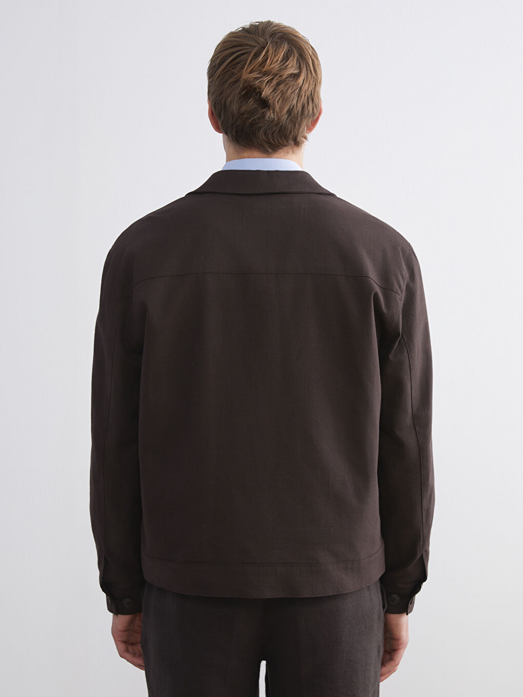 Kahverengi Standart Kalıp Gömlek Yaka Erkek Mont-4