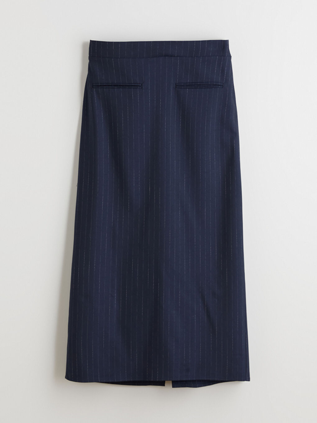 Lacivert Beli Fermuarlı Çizgili Yırtmaçlı Etek-4