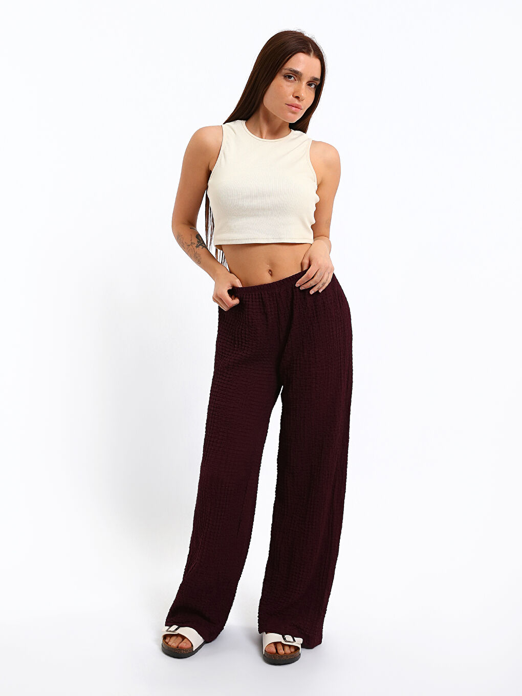 Elasticated Waist Textured Women's Trousers