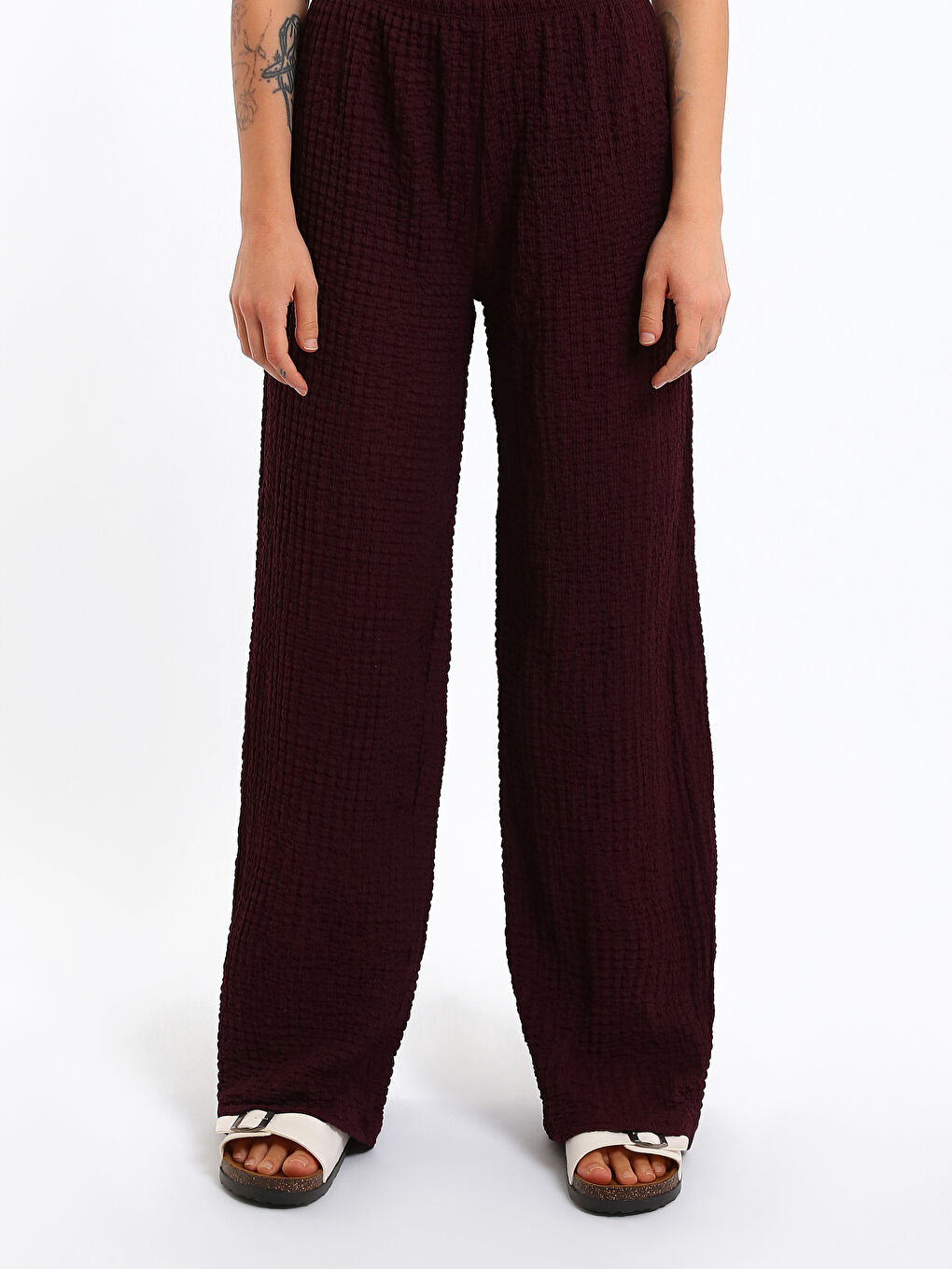 Elasticated Waist Textured Women's Trousers-1