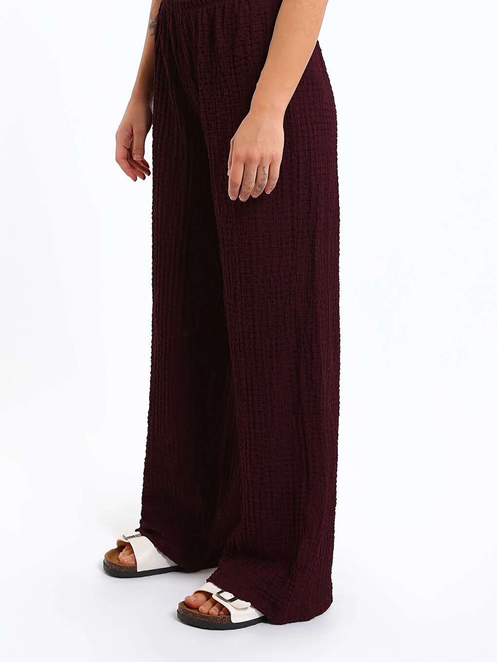 Elasticated Waist Textured Women's Trousers-3