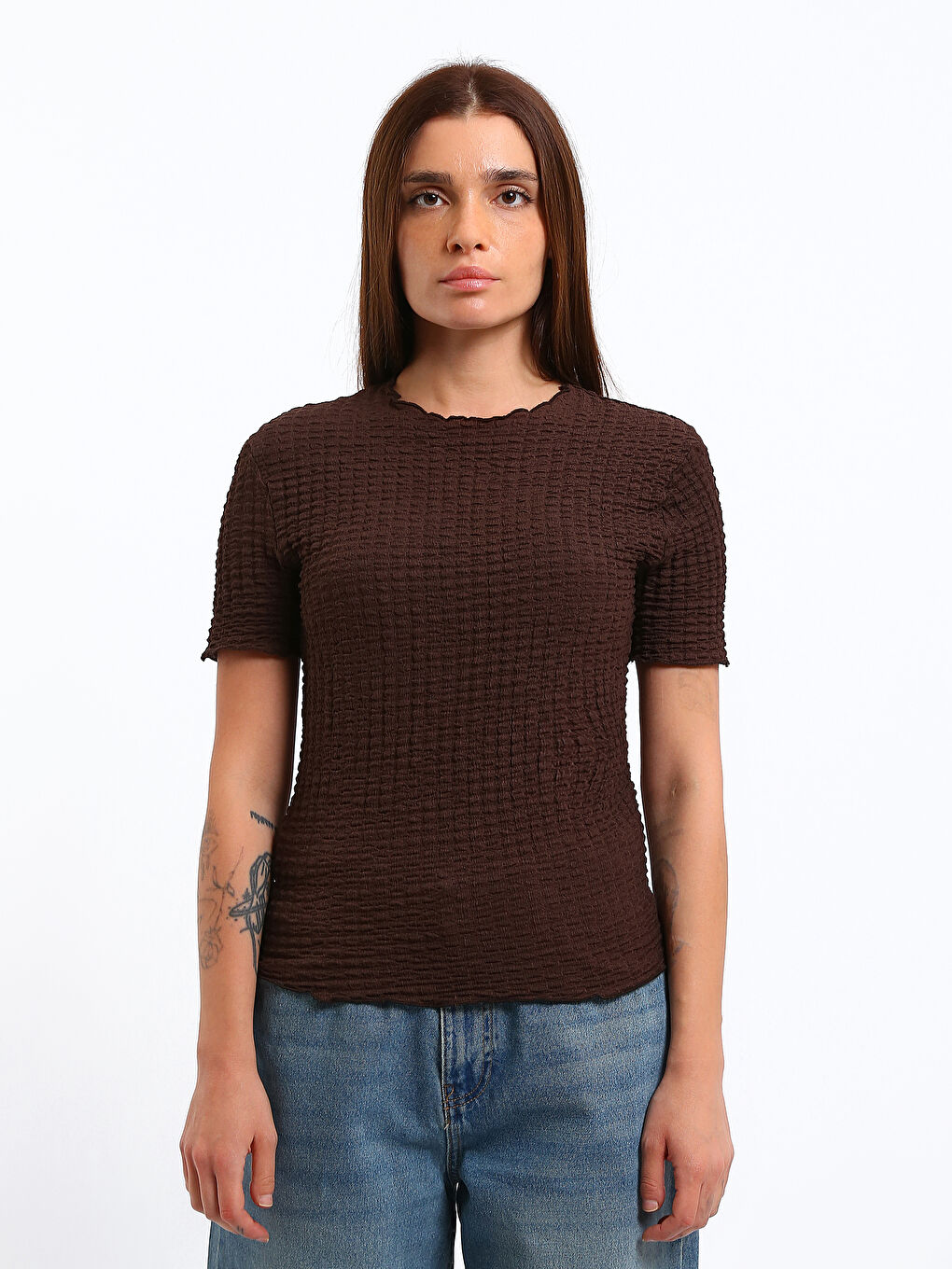 Crew Neck Textured Women's Blouse