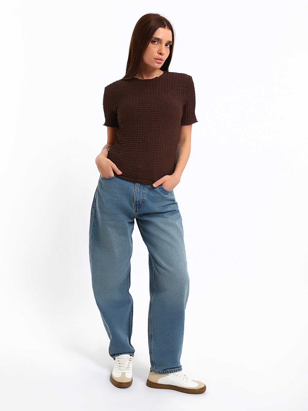 Crew Neck Textured Women's Blouse-1