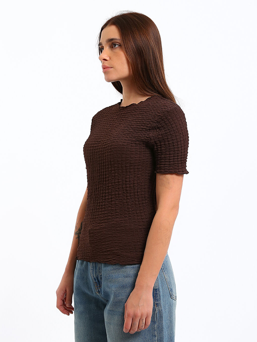Crew Neck Textured Women's Blouse-3