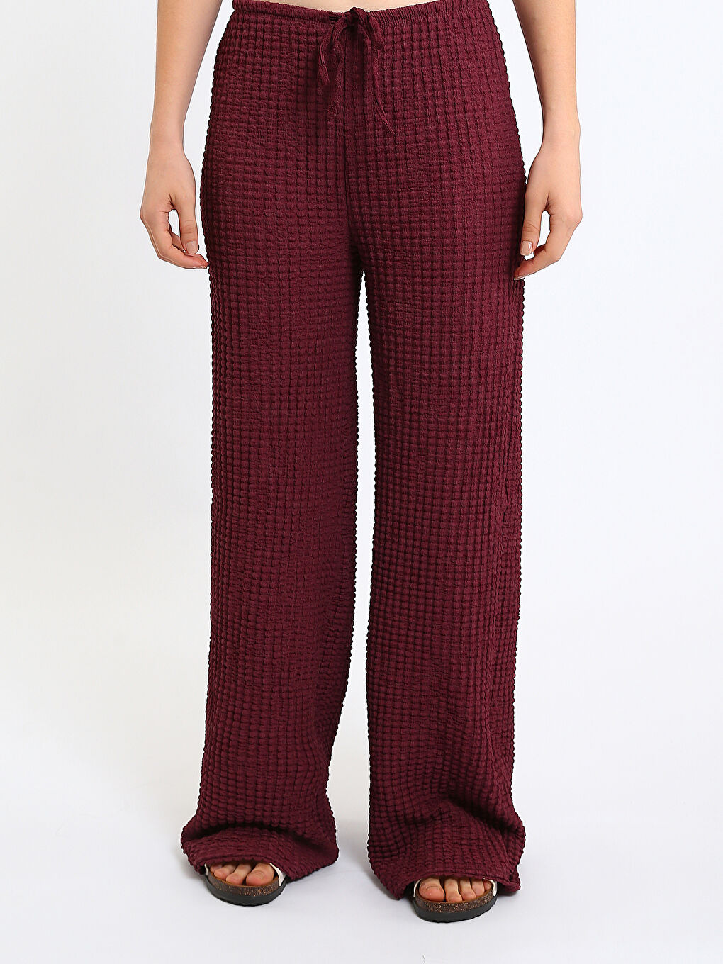 Elasticated Waist Textured Wide Leg Women's Trousers-1